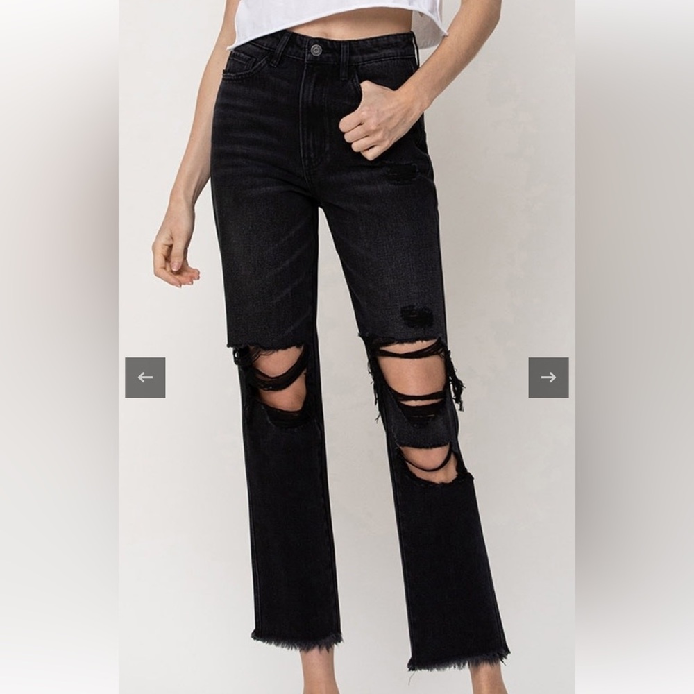 NWT Flying Monkey High Rise Distressed Straight Crop -Vintage Black